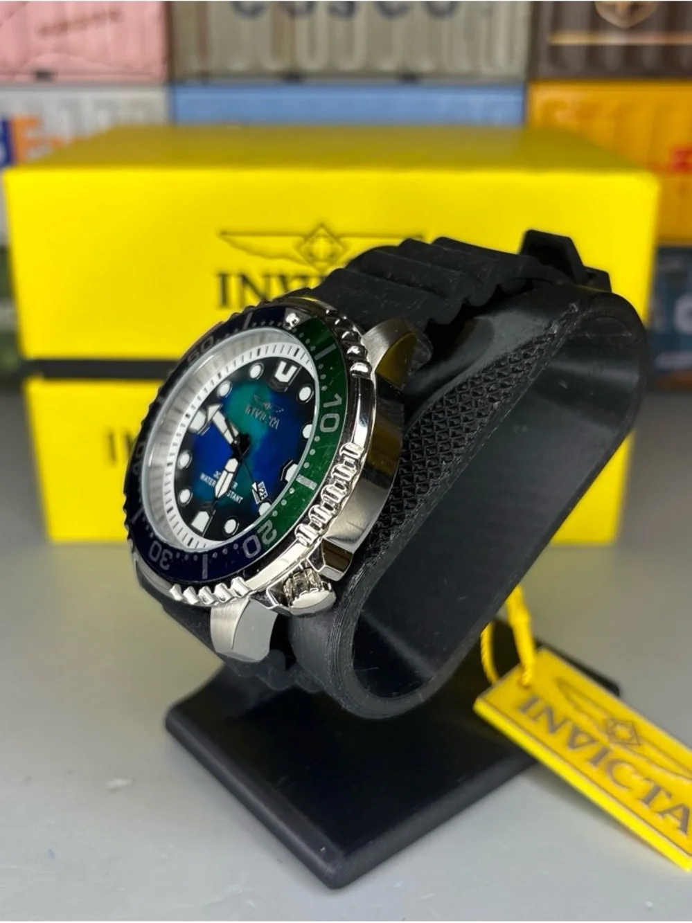 Invicta Pro Diver 48mm Blue & Green Gradient Dial Dive Watch with Black Strap